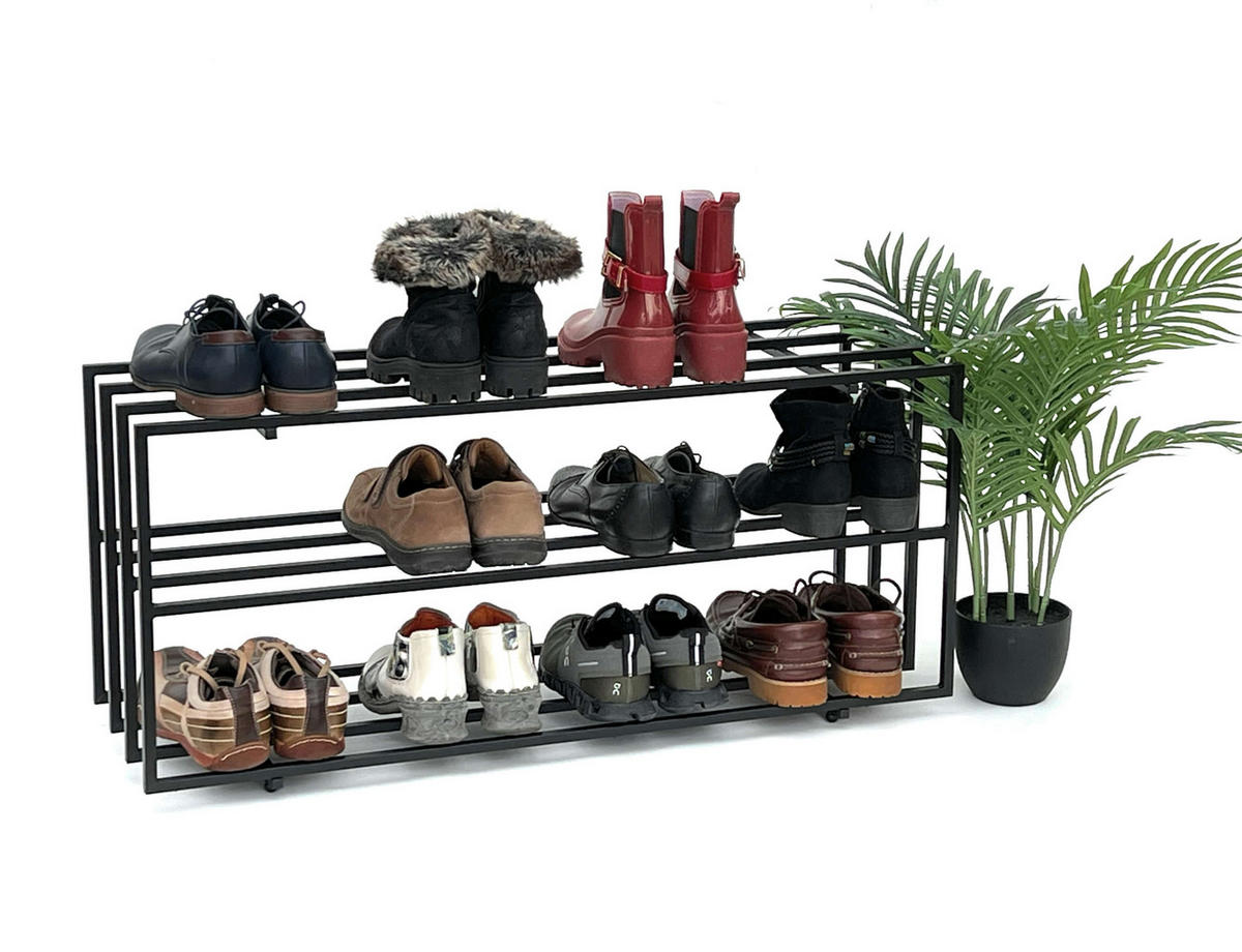 SCHUHREGAL Metall Schwarz 3 Ebenen - Schwarz, Metall (92.5/43/31cm) - DanDiBo