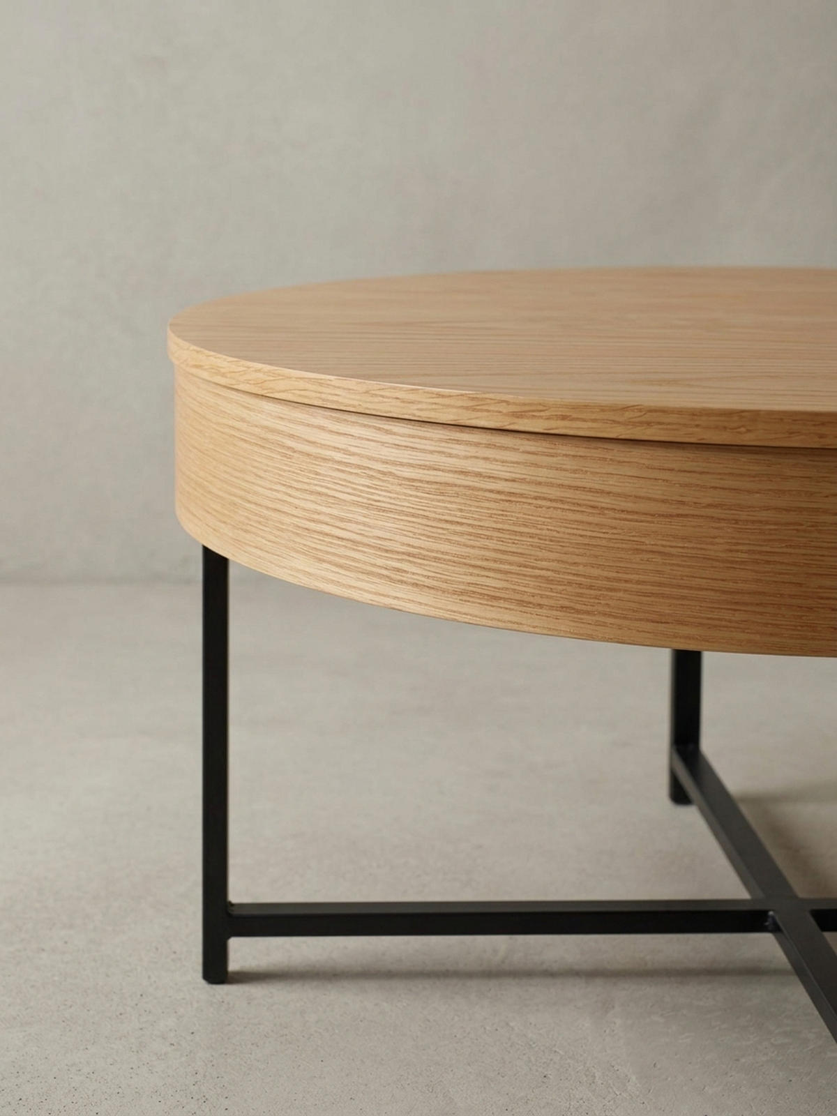 COUCHTISCH in Holzoptik mit Metallbeinen, Rund, Stauraumfunktion, Maße 69x49x69 cm - Schwarz/Braun, Holz/Metall (69/69/49cm) - KADIMA DESIGN