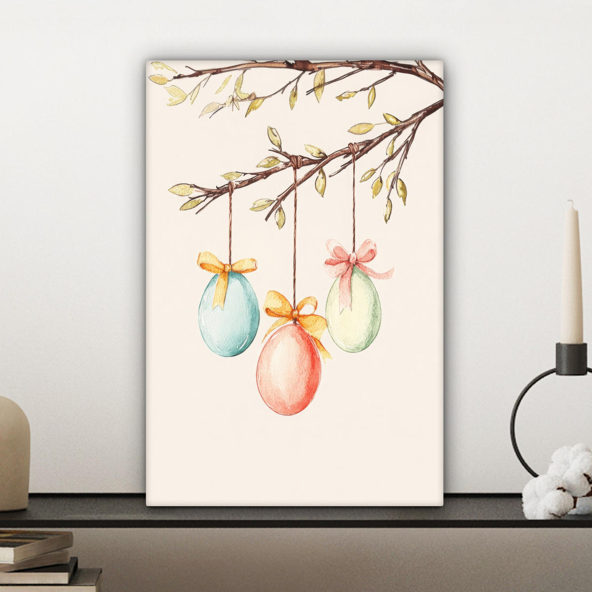 LEINWANDBILD Osterkuchen - Schleife - Eier Deko Wohnzimmer 20x30 cm - Creme, Textil (20/30cm) - MuchoWow