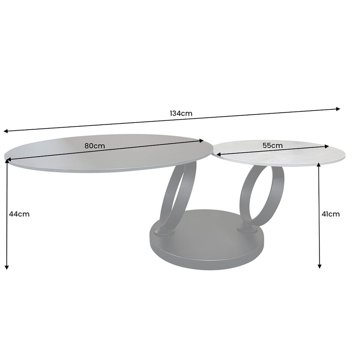 COUCHTISCH DANCING RINGS Beton Schwarz 135 cm - Schwarz/Grau, Naturmaterialien/Keramik (80/134/44cm) - riess-ambiente