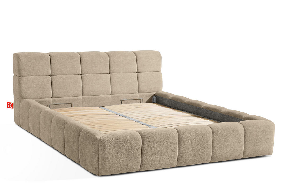 POLSTERBETT AERI 140/160/180/200 mit Rahmen und Bettkasten, beige - Beige, Holz/Holzwerkstoff (160/200cm) - KONSIMO®