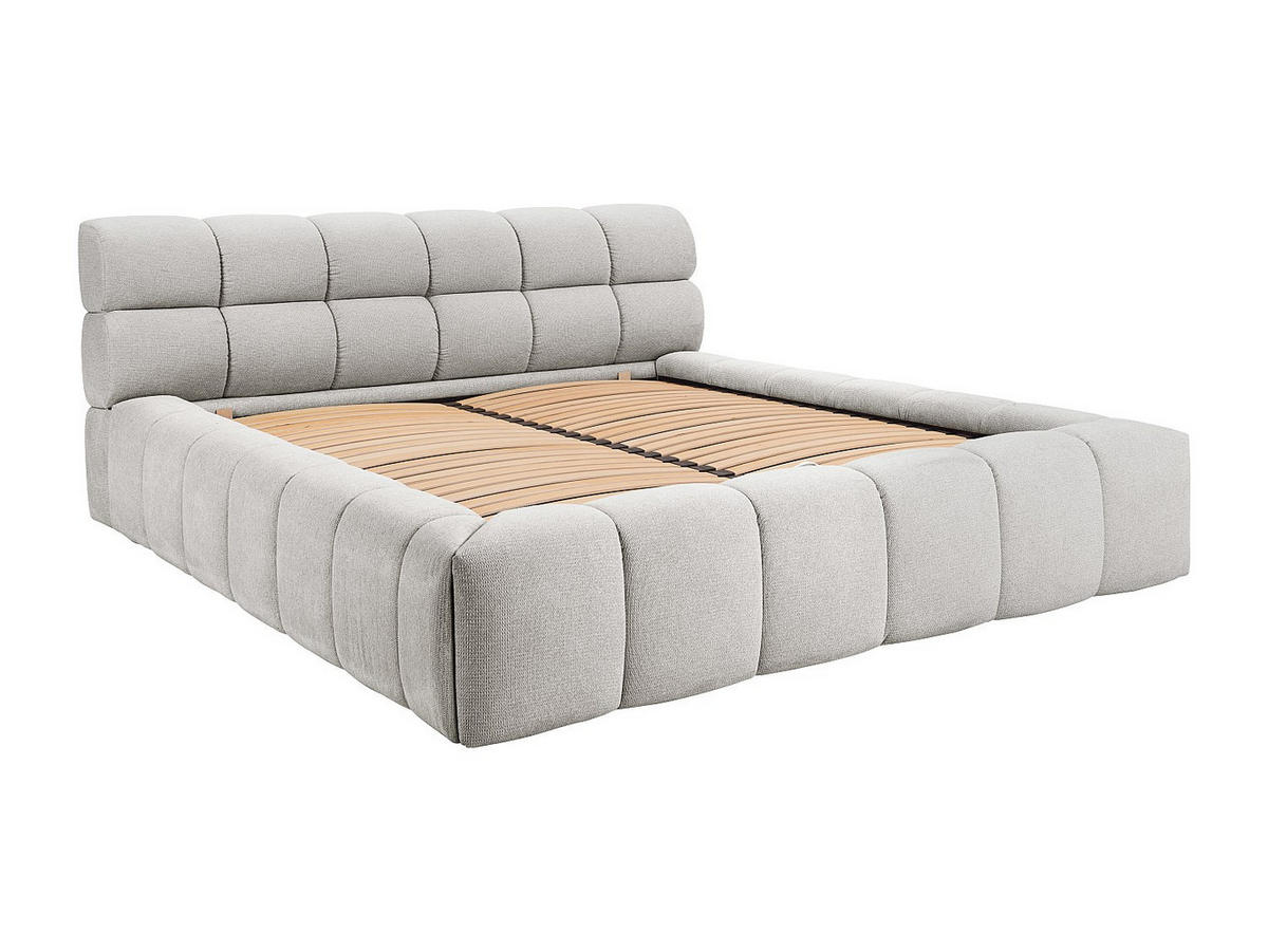BETT mit Bettkasten - 2 Personen - Stoff - Hellgrau - Hellgrau, Textil (160/200cm) - Vente-Unique