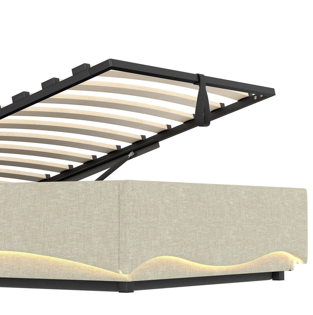 POLSTERBETT mit Stauraum und LED 90x200 cm Leinen Beige - Beige, Metall (90/200cm) - Meubliv
