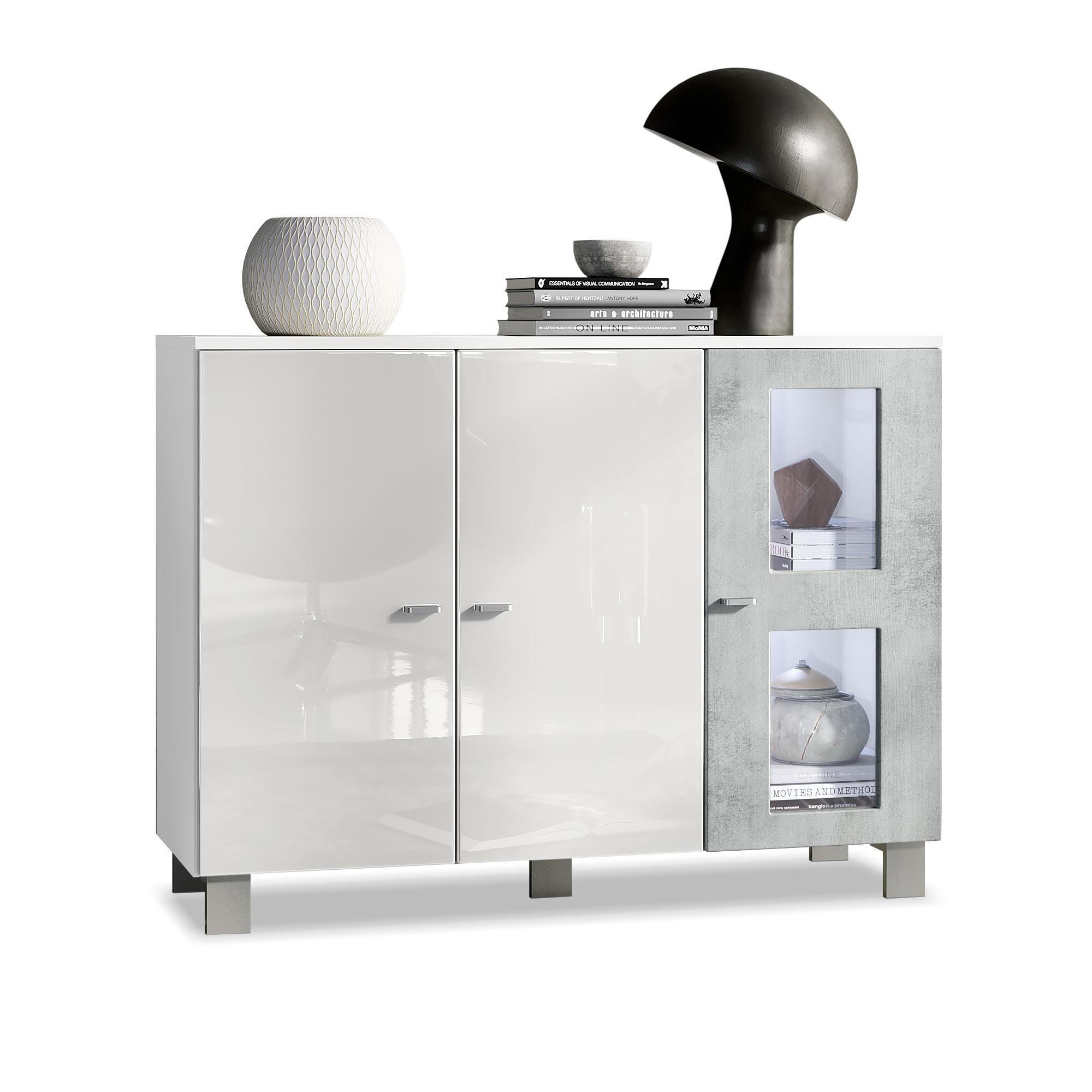 SIDEBOARD Denjo Tür in Beton Oxid Optik - Hellgrau, Holzwerkstoff (107/81/35cm) - Vladon