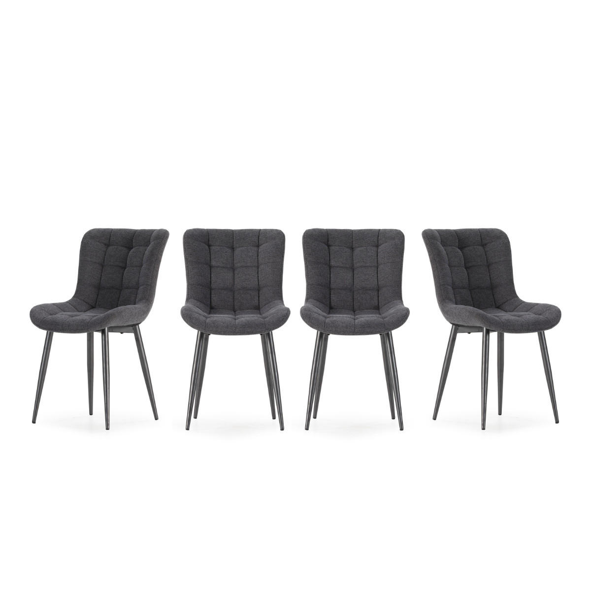 STÜHLE 4er-Set aus gesteppstem Stoff mit Metallfüßen 62/49,5/48 cm - Dunkelgrau, Textil (62/49.5/77.5cm) - Calicosy
