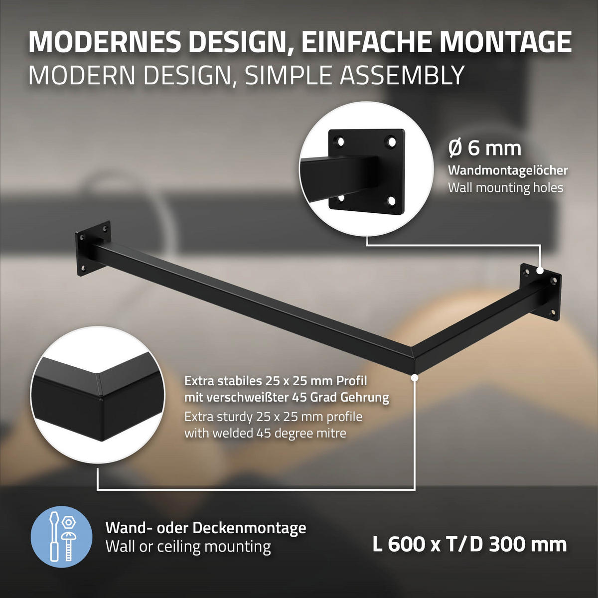 KLEIDERSTANGE 2er Set - Schwarz, Metall (30/6.5/62cm) - ML-DESIGN