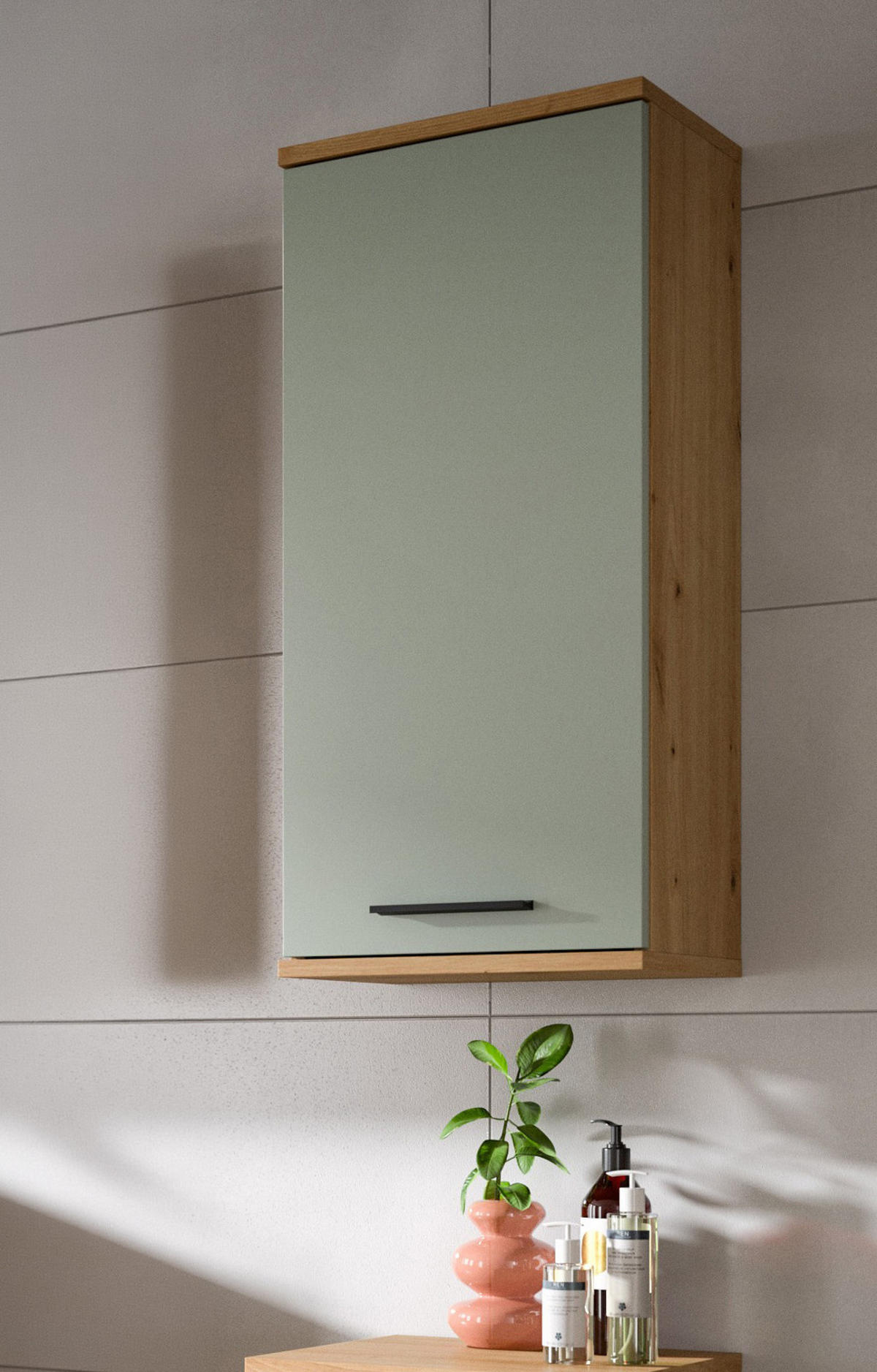 HÄNGESCHRANK Salbei, Artisan Eiche 35 x 77 cm, Badschrank hängend - Salbeigrün/Schwarz, Holzwerkstoff/Kunststoff (35/77/25cm) - Inn.Furn