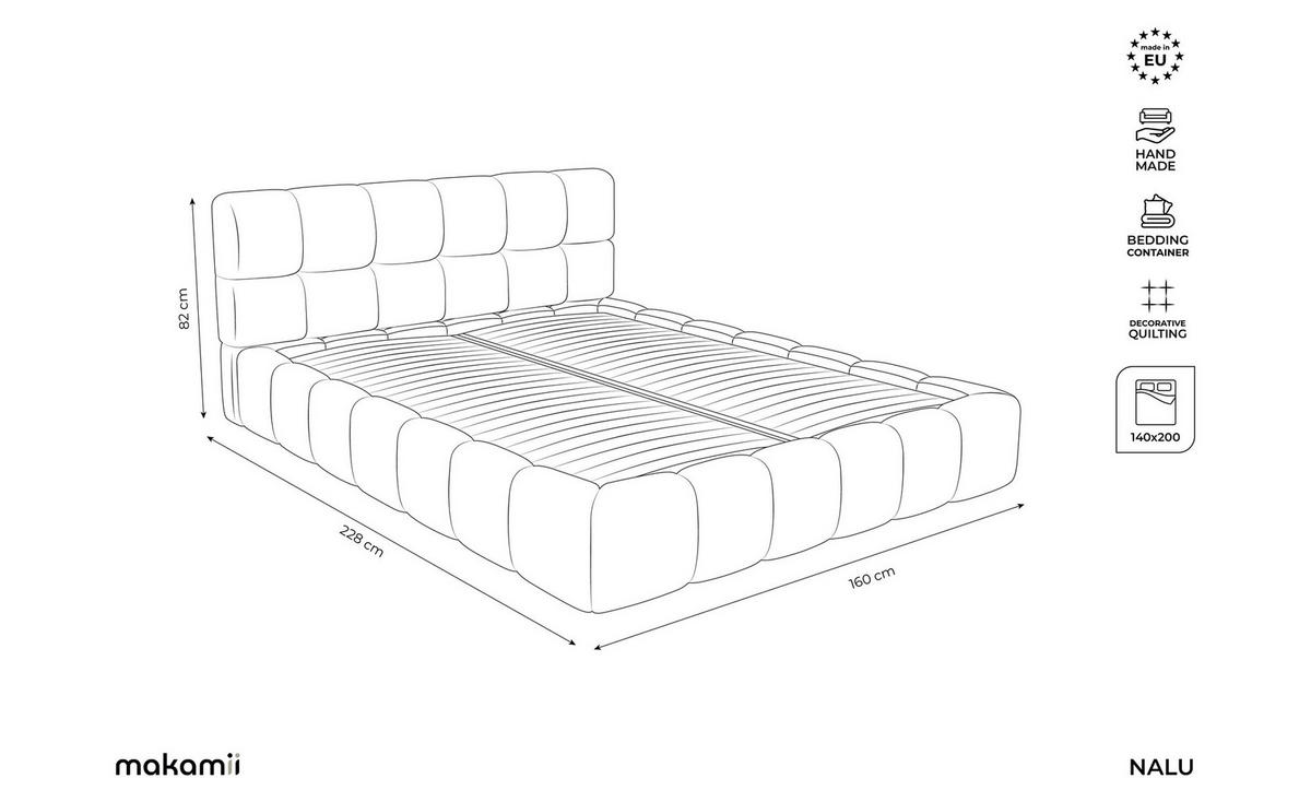 POLSTERBETT mit Bettkasten und Lattenrost 160x228 Grau - Silberfarben/Schwarz, Kunststoff/Textil (140/200cm) - Makamii