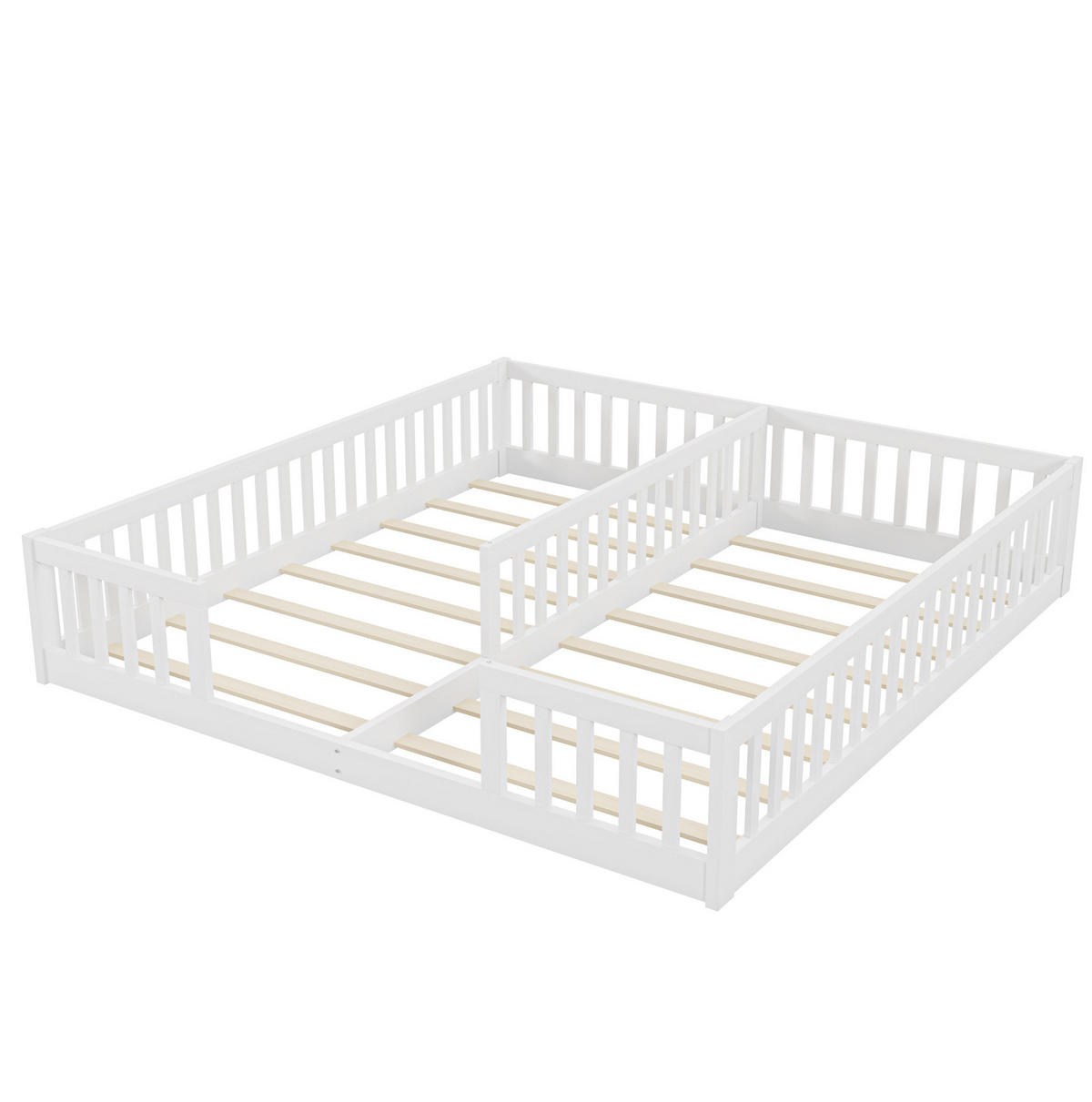 KINDERBETT aus Kiefernholz und MDF 90x200 cm Weiß mit Lattenrost und Sicherheitsgitter für 2 Kinder - Weiß, Holz (90/200cm) - Modfu