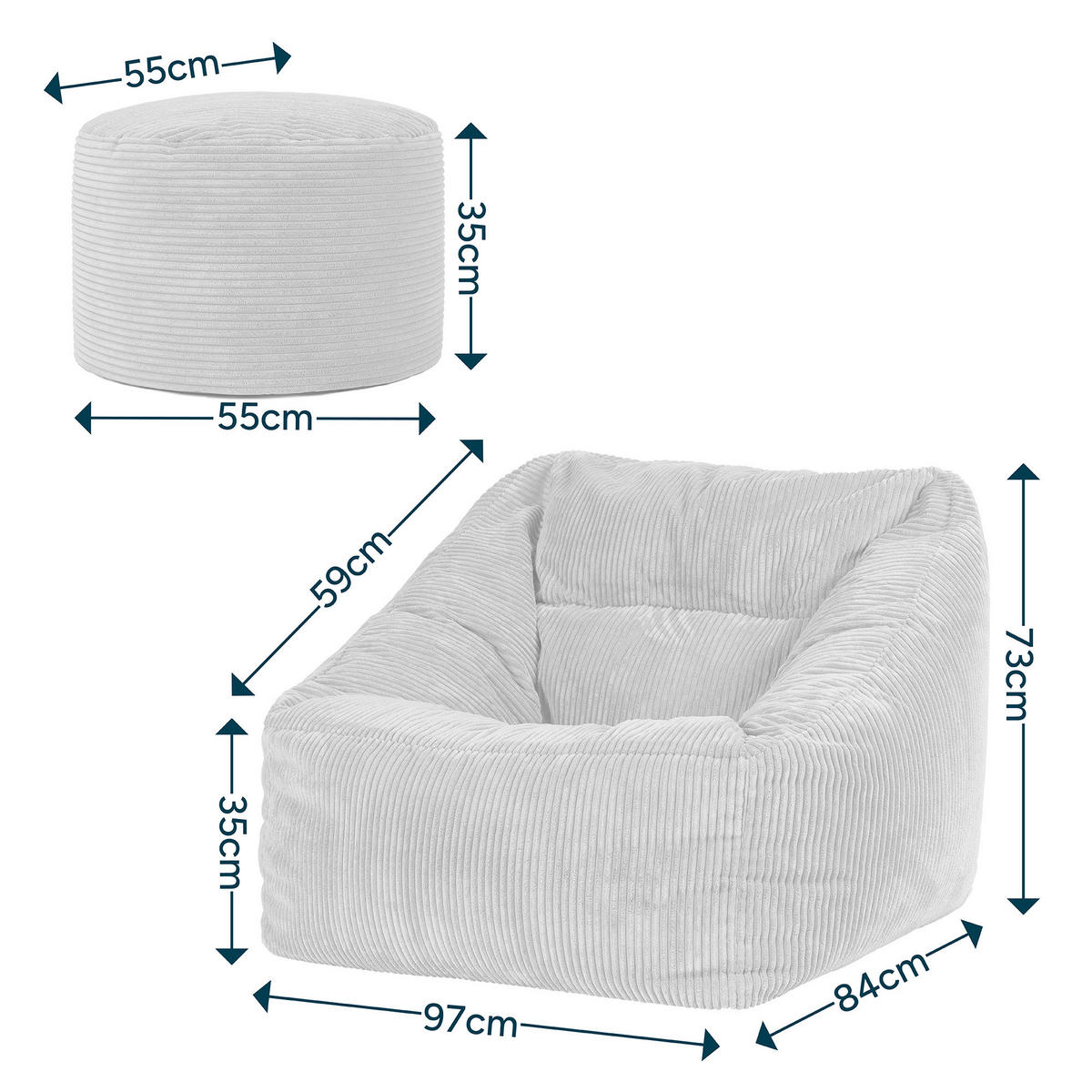 SITZSACK Sessel Natalia + Sitzpouf - Salbeigrün, Textil (100/80/88cm) - icon