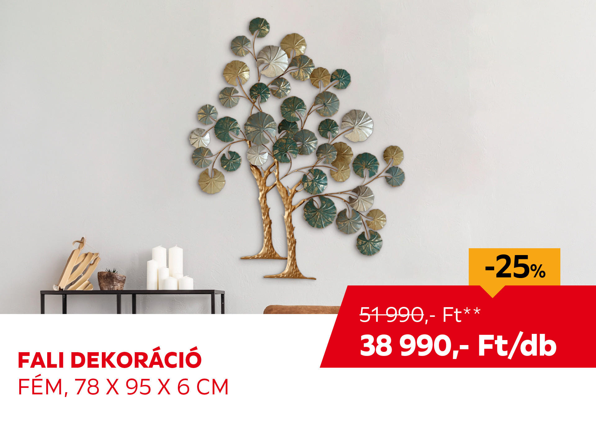 Fali dekoráció, fém, 145 x 75 x 8,3 cm, Kiemelt termék 51990 Ft.- helyett 38990 Ft.-