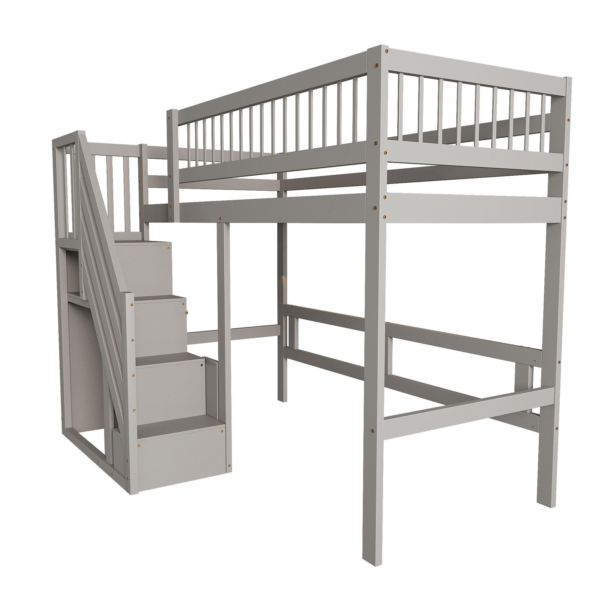 HOCHBETT 90/200 cm mit Stauraumtreppe, grau aus Holz - Grau, Holz (90/200cm) - MIVRAY