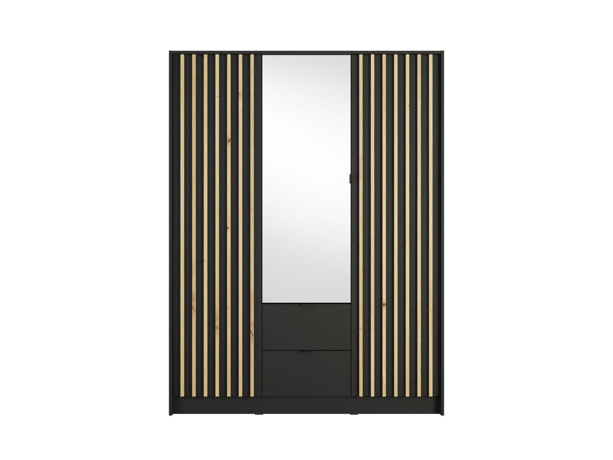 KLEIDERSCHRANK KAVORA 19 - 150,8×200,5×54,5 cm mit 3 Türen & 2 Schubladen Schwarz Onyx - Schwarz, Holz/Holzwerkstoff (150.8/200.5/54.5cm) - Milaros Markt