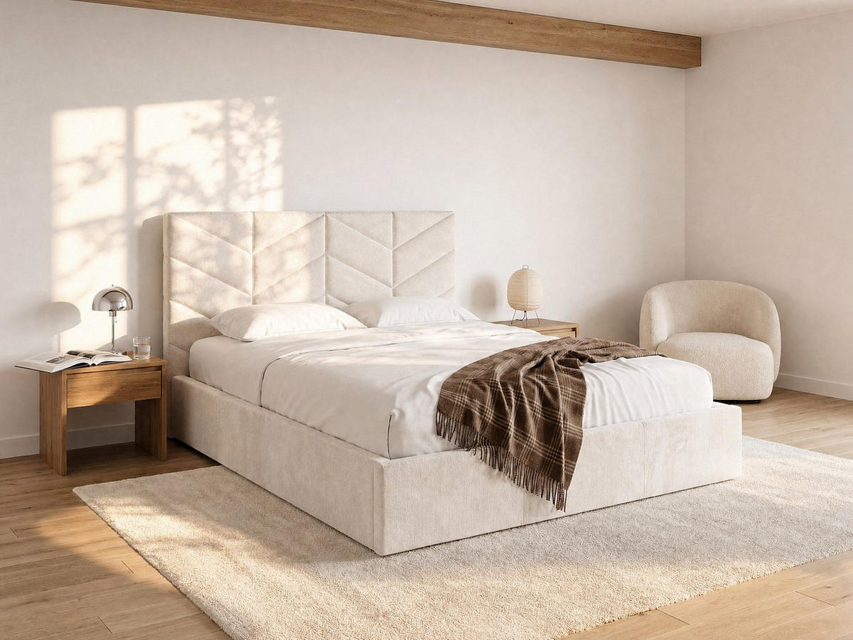 BETT mit Bettkasten - 2 Personen - Stoff - Cremefarben - - Creme, Textil (180/200cm) - Vente-Unique