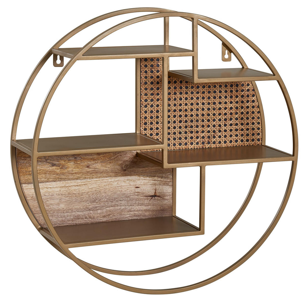 WANDREGAL Rattan Massivholz Metall Industrial Stil mit 5 Ablagen - Braun, Holz/Metall (62/17/62cm) - KADIMA DESIGN
