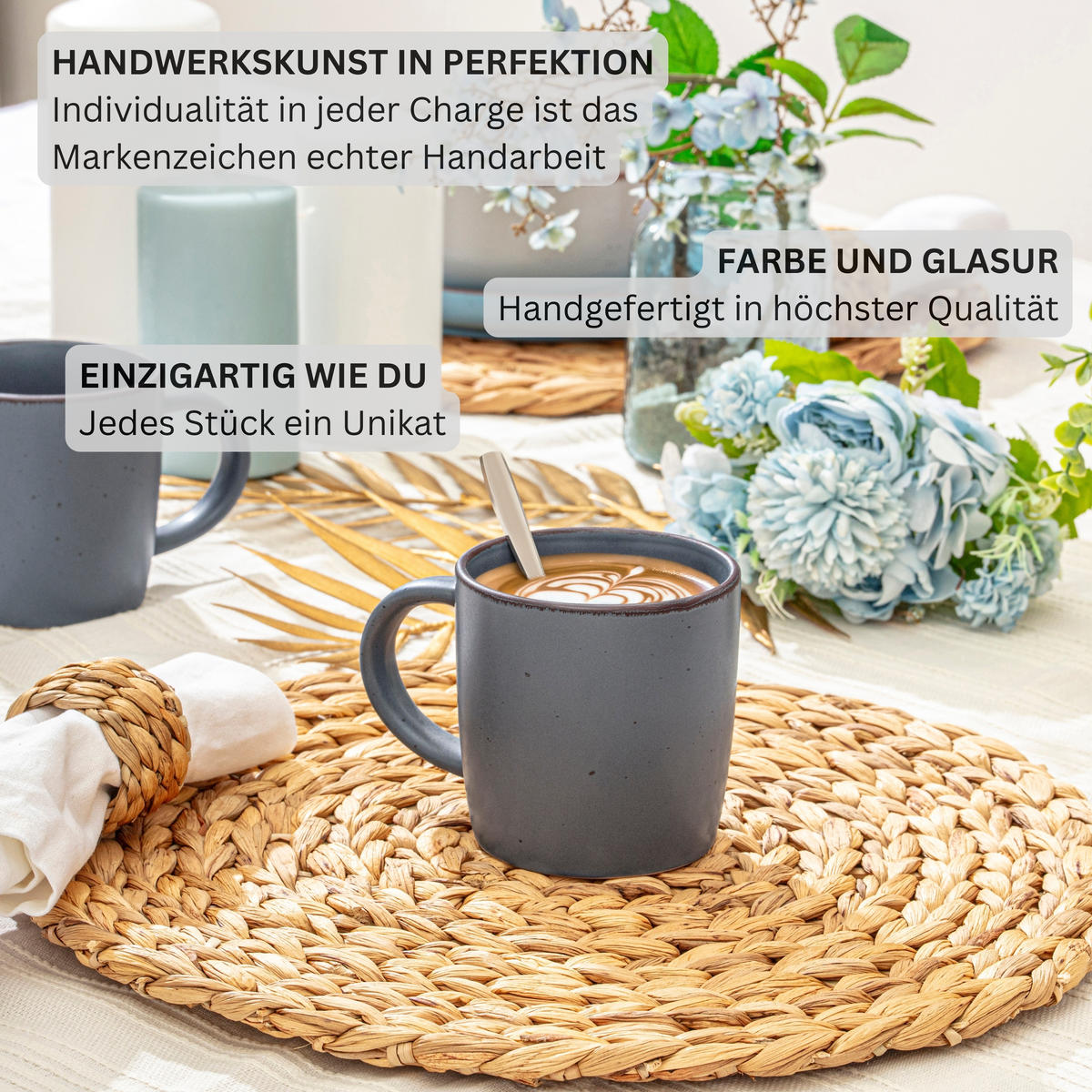 KAFFEEBECHER BOMBAY GRAPHIT - 4 teilig aus Steingut - Dunkelgrau, Stein (0.8L) - Sänger
