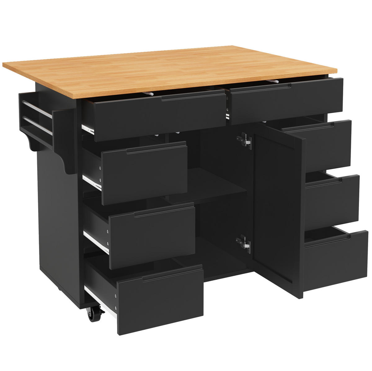 KÜCHENINSEL 122/46/91,5 cm aus MDF mit klappbarer Tischplatte Schwarz - Schwarz, Holzwerkstoff (122/91.5/74.5cm) - Modenvie