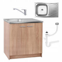 SPÜLUNTERSCHRANK 80cm mit Spüle + Armatur + Siphon Sonoma-Eiche - Sonoma Eiche, Holzwerkstoff (80/82/46cm) - Stamar