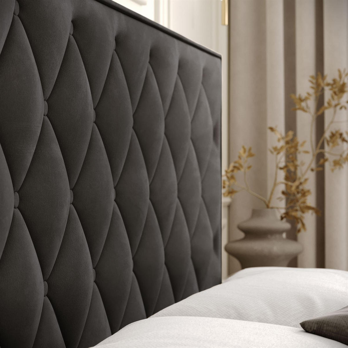 BOXBETT INEZ mit Bettkasten mit Topper 180x200 cm Royal Velvet 185 - Graphitfarben, Textil - Lookway