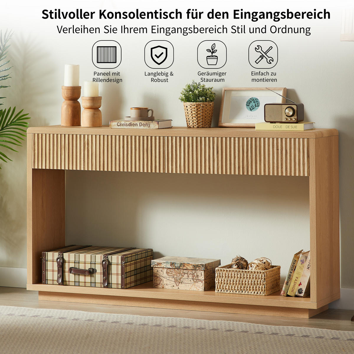 KONSOLENTISCH mit 2 Schubladen Helle Eiche 150 cm - Naturfarben, Holzwerkstoff (150/35/85cm)