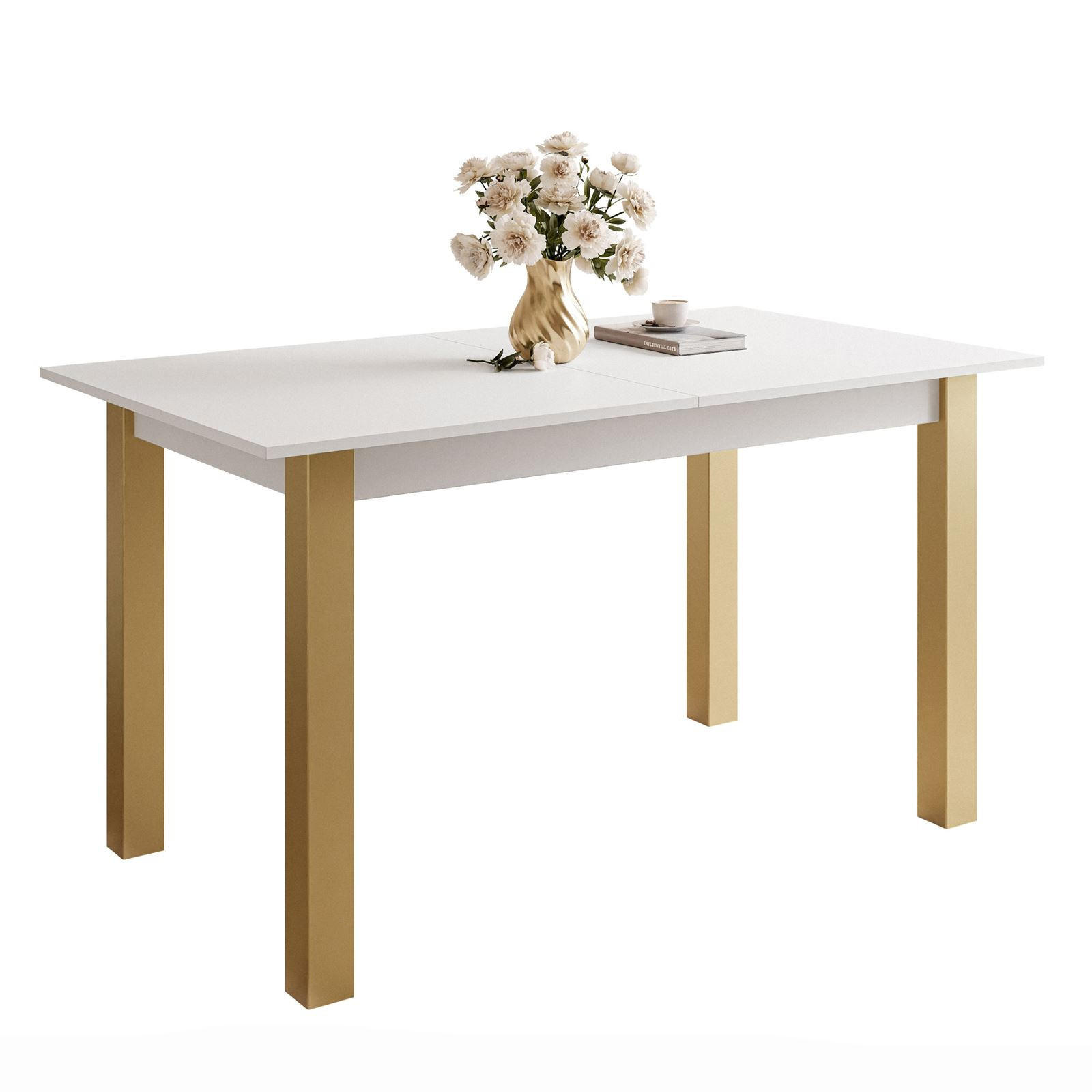 ESSTISCH ARTON GOLD ausziehbarer Tisch 140-195 cm Klapptisch Wohnzimmer - Goldfarben/Weiß, Holzwerkstoff/Metall (140/80/77cm) - Lookway