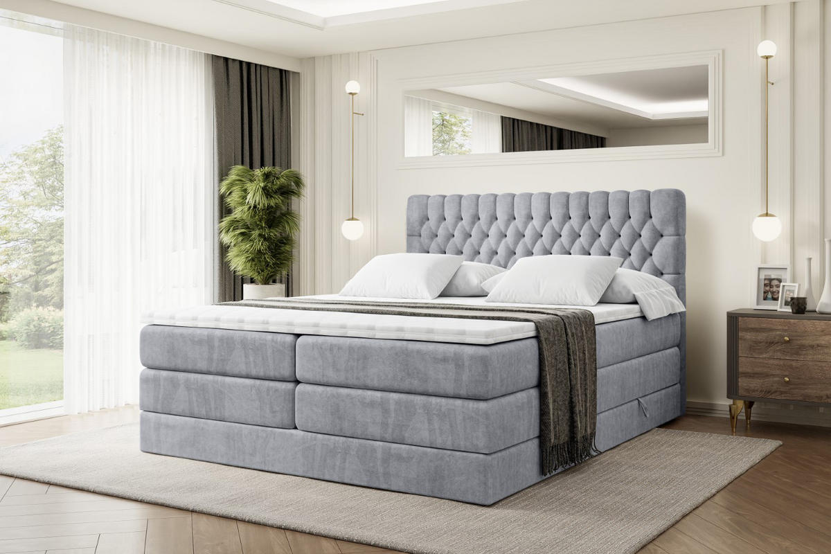 BOXSPRINGBETT SERENE KING - 160 x 200 - H3/H4 - Hellgrau - Hellgrau, Holzwerkstoff (160/200cm) - ALTDECOR