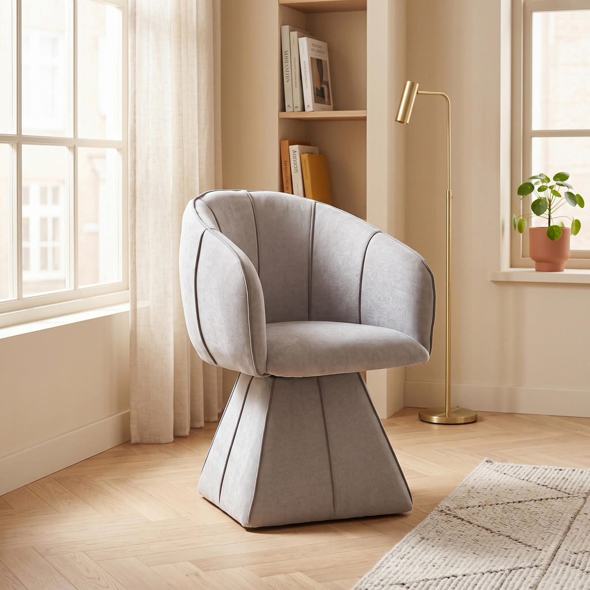 DREHSTUHL 360° Chenille Ergonomischer Sessel Wohnzimmer & Schlafzimmer - Grau, Textil (56/74.5/54cm) - Urban Meuble