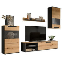 WOHNWAND Eiche Artisan, grau 4-teilig 246 cm, Schrankwand mit Soft-Close - Schwarz/Eiche Artisan, Glas/Holz (246/182/37cm) - Inn.Furn
