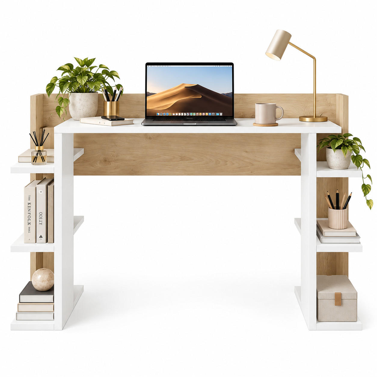 COMPUTERTISCH Cınar Weiss Eiche - Eichefarben/Weiß, Holzwerkstoff (122.6/45/77cm) - Decorotika