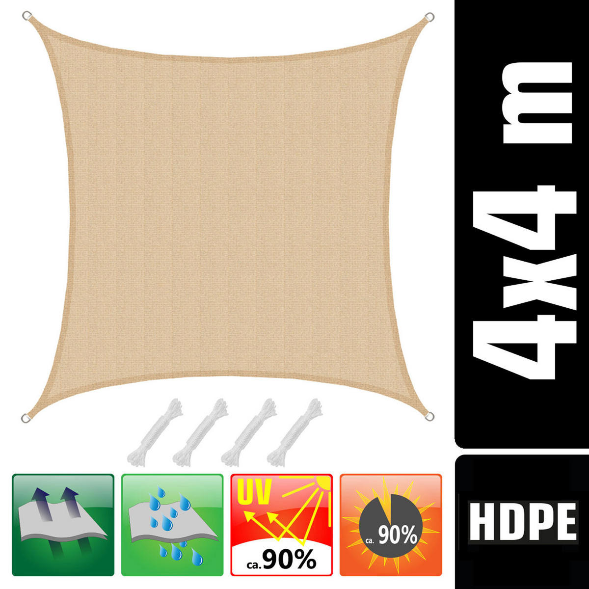 SONNENSEGEL Luftdurchlässig 400 cm Beige - Beige, Kunststoff (400/400cm) - Amanka