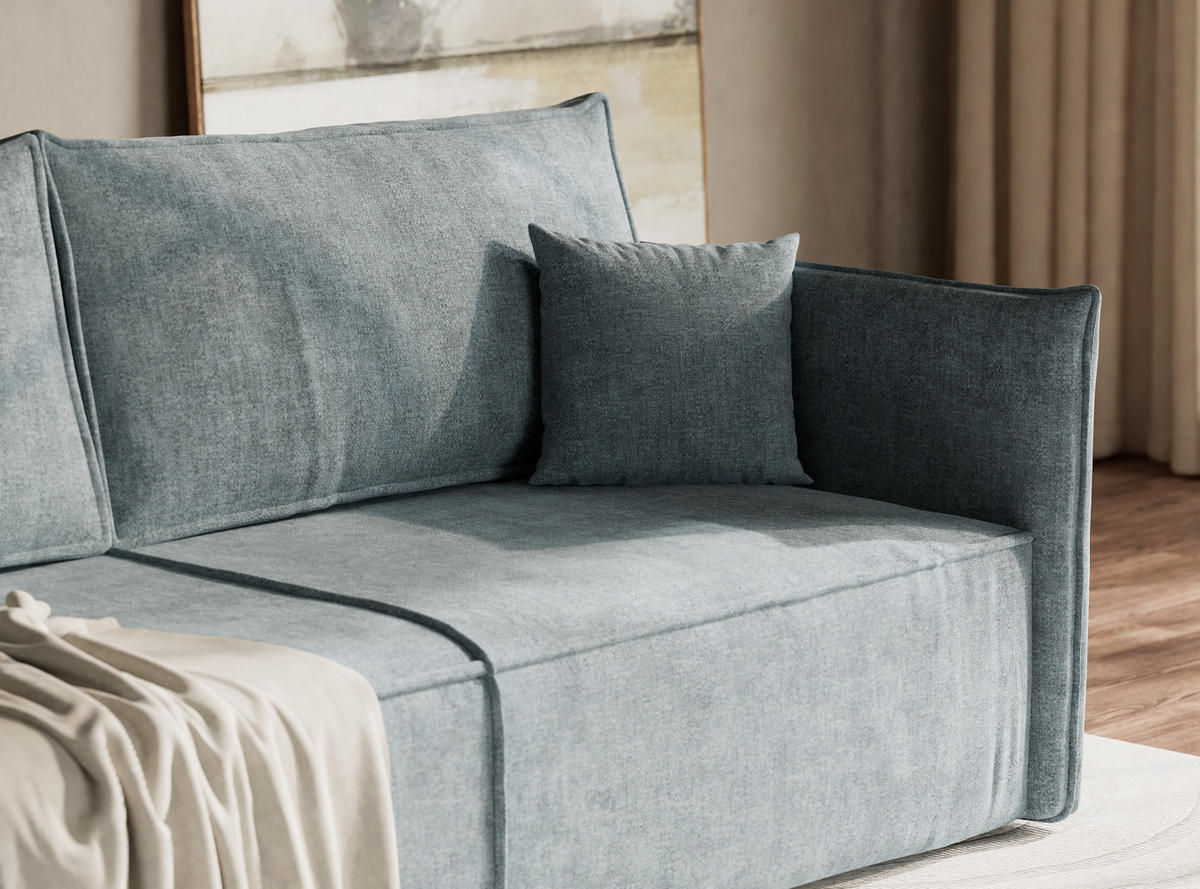 SOFA MIT SCHLAFFUNKTION Obra Hellblau Chenille-Stoff - Schwarz/Hellblau, Holz/Holzwerkstoff (220/70/107cm) - Maison de Reve