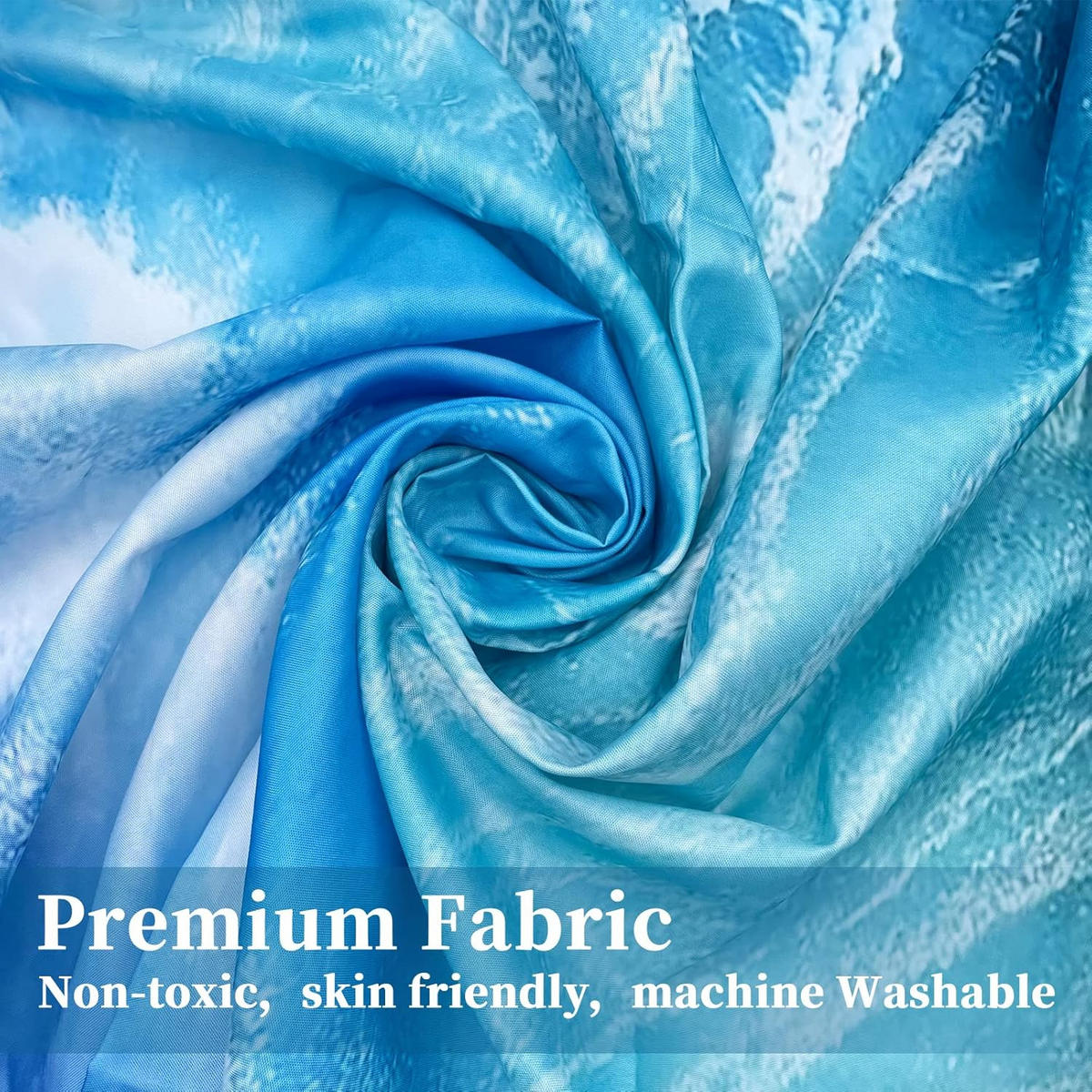 DUSCHVORHANG Blau Wellen Muster 3D schimmelresistent mit Haken fürs Badezimmer Badewanne - Blau, Textil (180/180cm) - MCBOSON
