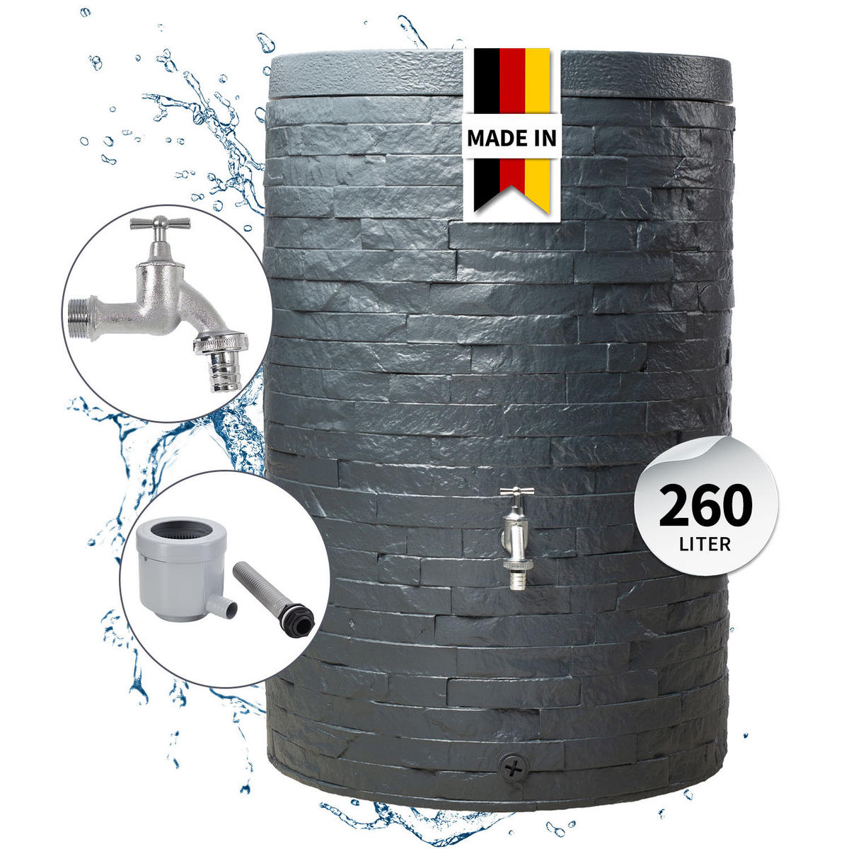 GARANTIA REGENTONNEN Komplett-Set 260 L graphite grey inkl. Chrom ...