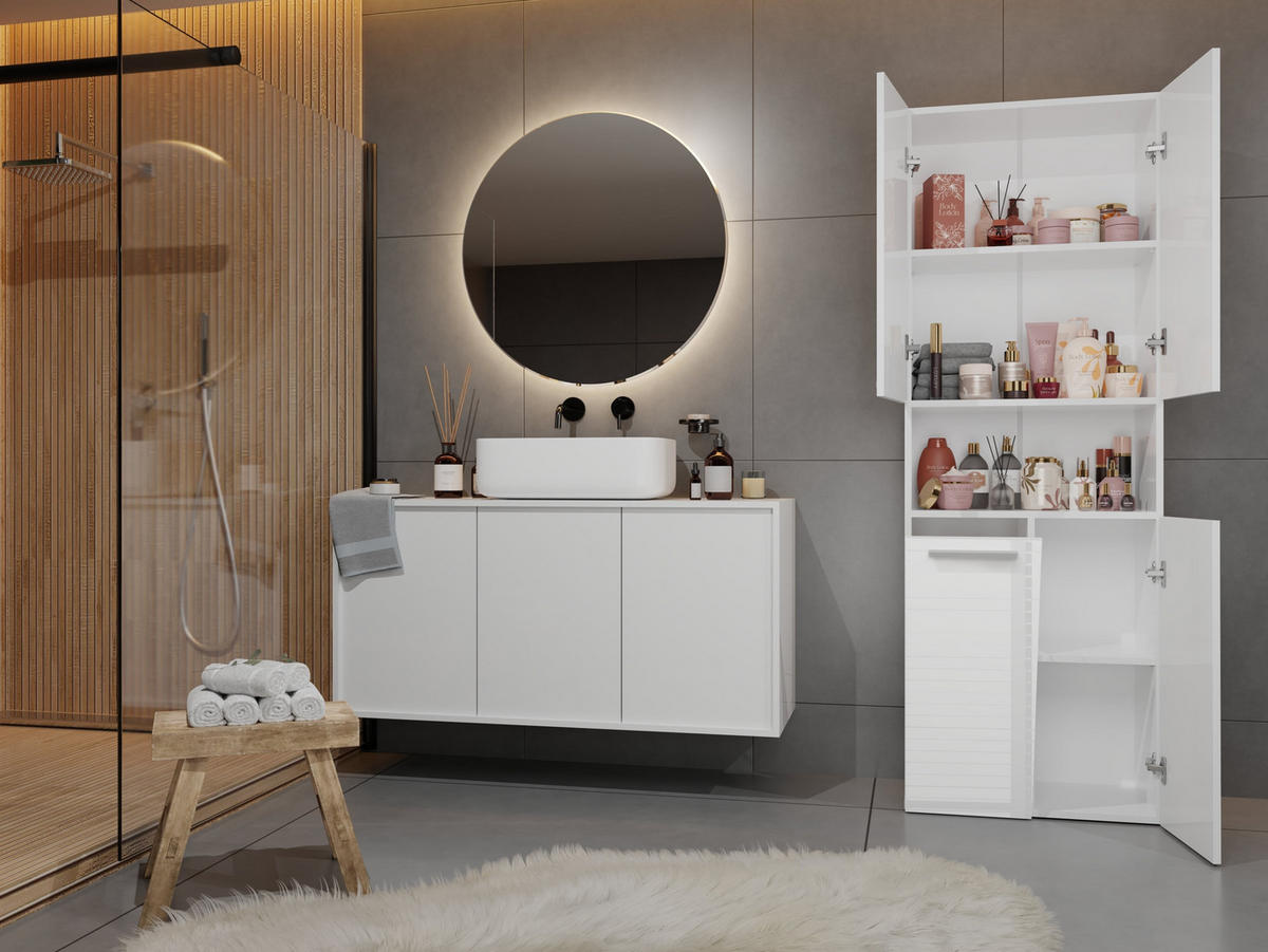 BAD Hochschrank Billy - Weiß Hochglanz, Holzwerkstoff (60/174/30cm) - kommodly