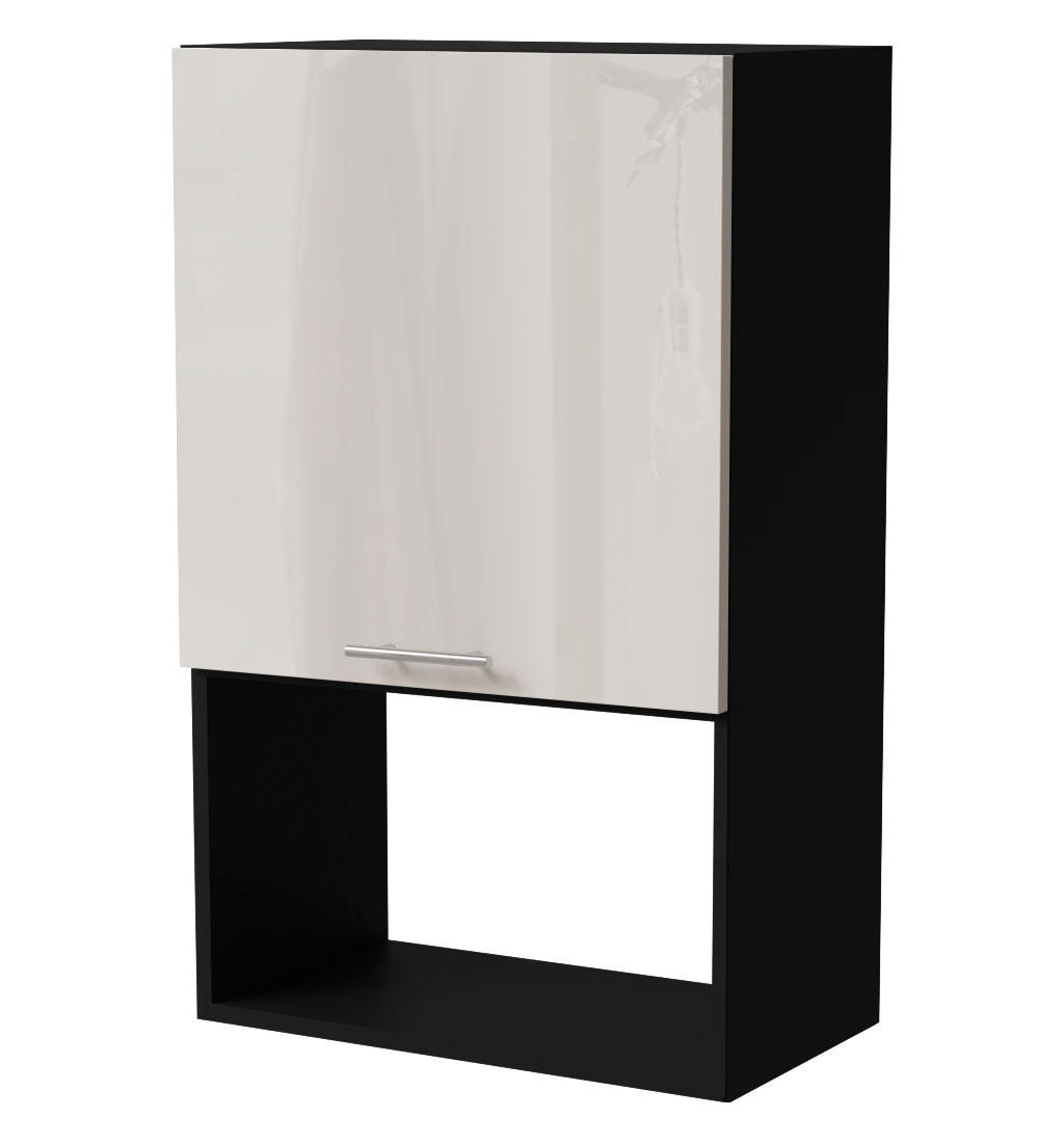 MIKROWELLENUMBAUSCHRANK Brerra W4MK/60 Schwarz / RAL 9001 creme Hochglanz 60 /32,5 / 96cm - Creme/Schwarz, Holz/Holzwerkstoff (60/96/32.5cm) - Feldmann-Wohnen