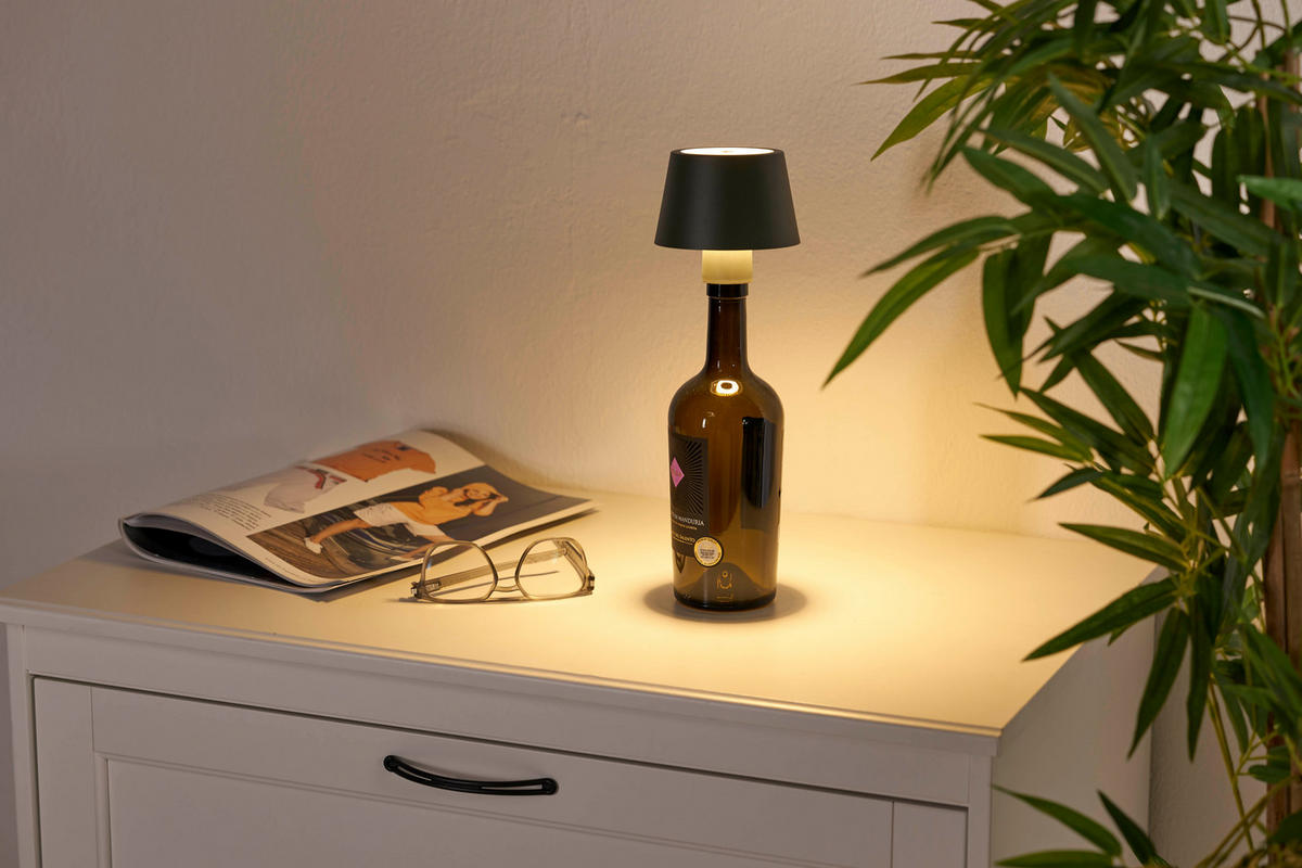 LED-AKKU-TISCHLAMPE - dimmbar mit Touchsensor und Flaschenaufsatz für Innen und Außen, olivegrün - Grün, Metall (11/11/12.5cm) - Northpoint
