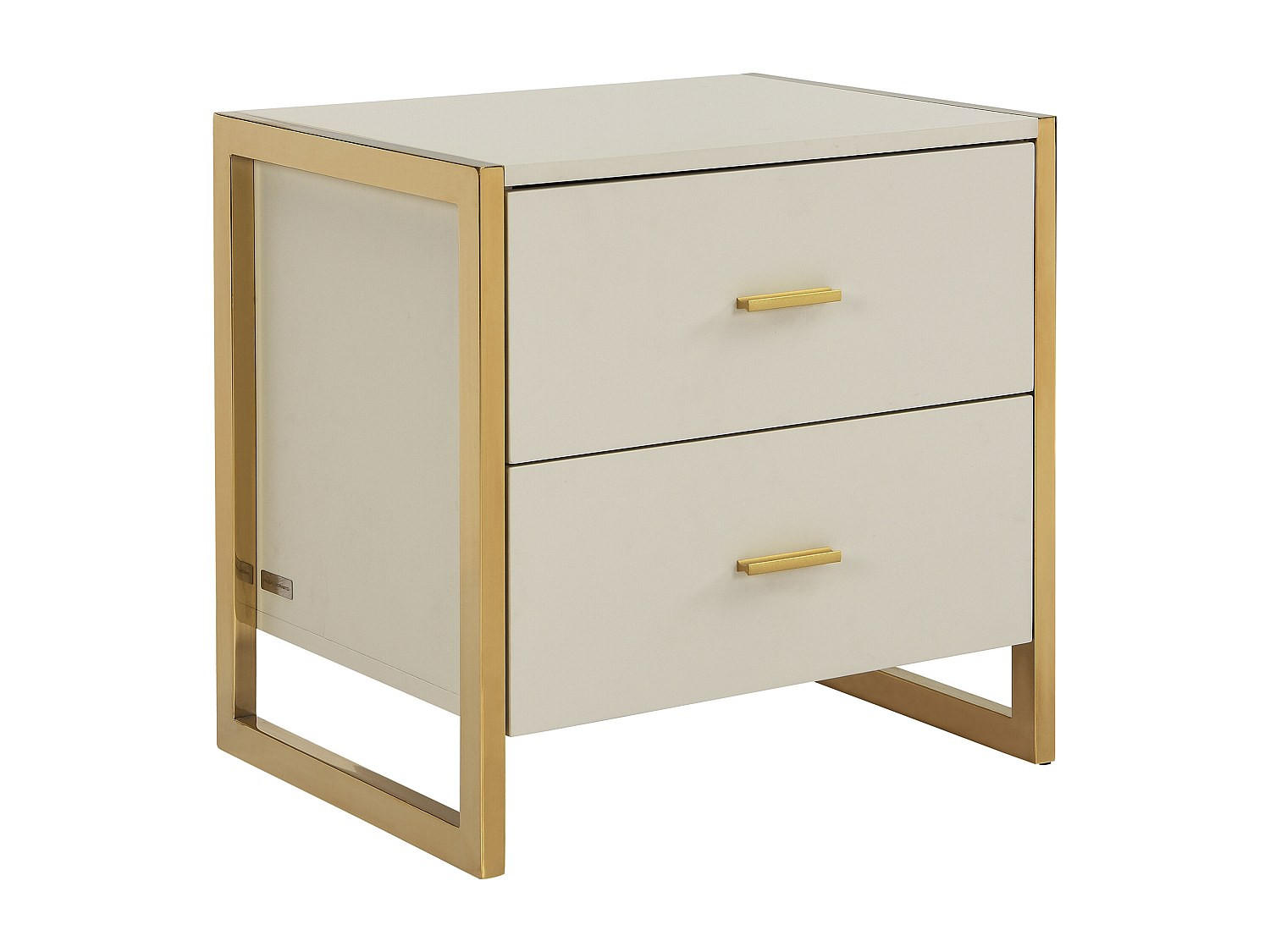NACHTTISCH mit 2 Schubladen - MDF - Beige & Goldfarben - OMBRELIA - Beige, Holz (40/50/50cm) - Pascal Morabito