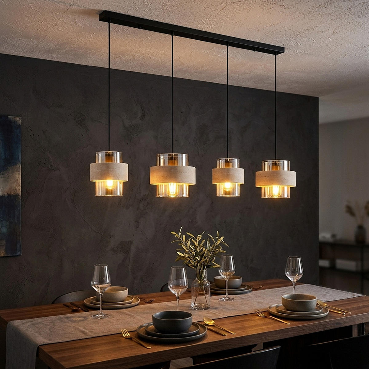 LED PENDELLEUCHTE DAREN, Metall, Schwarz, höhenverstellbar - Schwarz, Glas (108.7/18/120cm) - Globo Lighting
