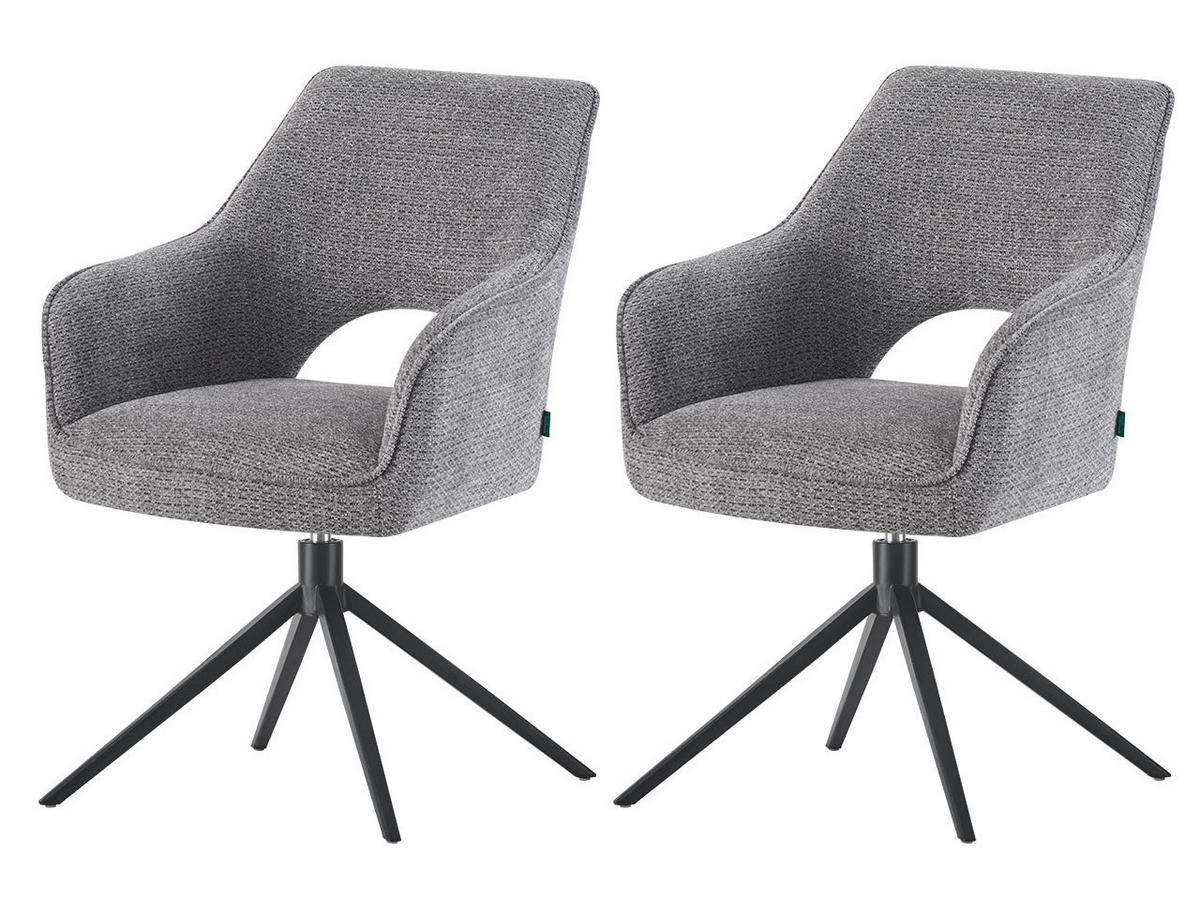 ESSZIMMERSTUHL THOMAS-ANNA 2er-Set 360°drehbar - Schwarz/Grau, Textil (57/87/63cm) - DUBI Möbel