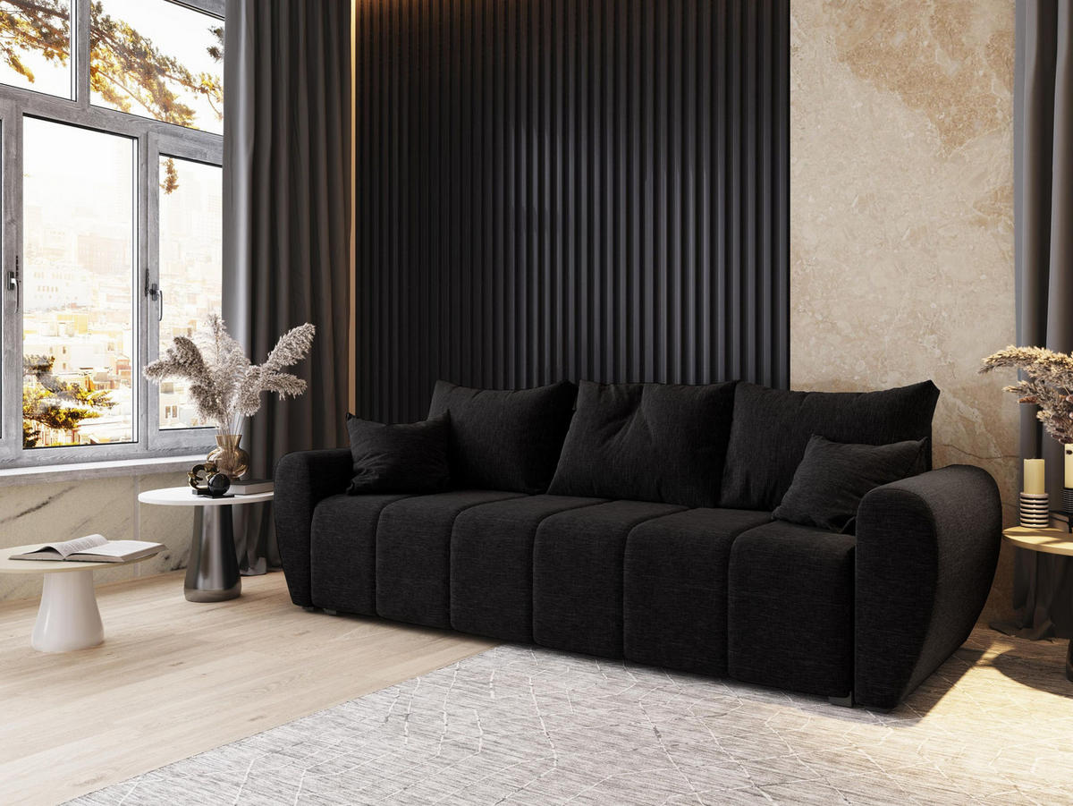 BETTSOFA MADISON Schwarz Dünner Stoff mit Schlaffunktion - Schwarz, Textil (242/82/80cm) - MASSENO