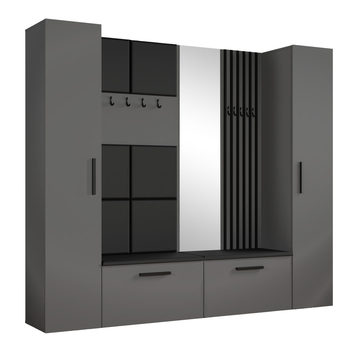GARDEROBENSCHRANK MODULO 241,2/204/40 cm Modern Garderobe-Set Grau - Schwarz/Grau, Holzwerkstoff (241.2/204/40cm) - MASSENO