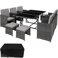 RATTAN SITZGRUPPE Malaga,zusammenschiebbar, inklusive Schutzhülle,grau - Grau, Kunststoff - tectake