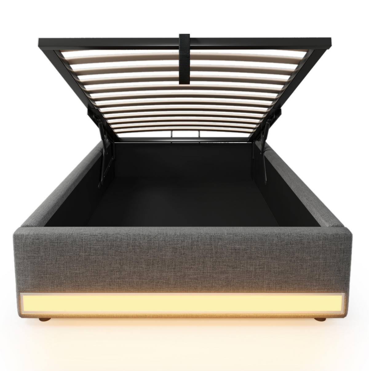 POLSTERBETT 90/200 cm mit LED-Beleuchtung, USB-C und Bettkasten in Grau - Grau, Textil (90/200cm) - BEAOK