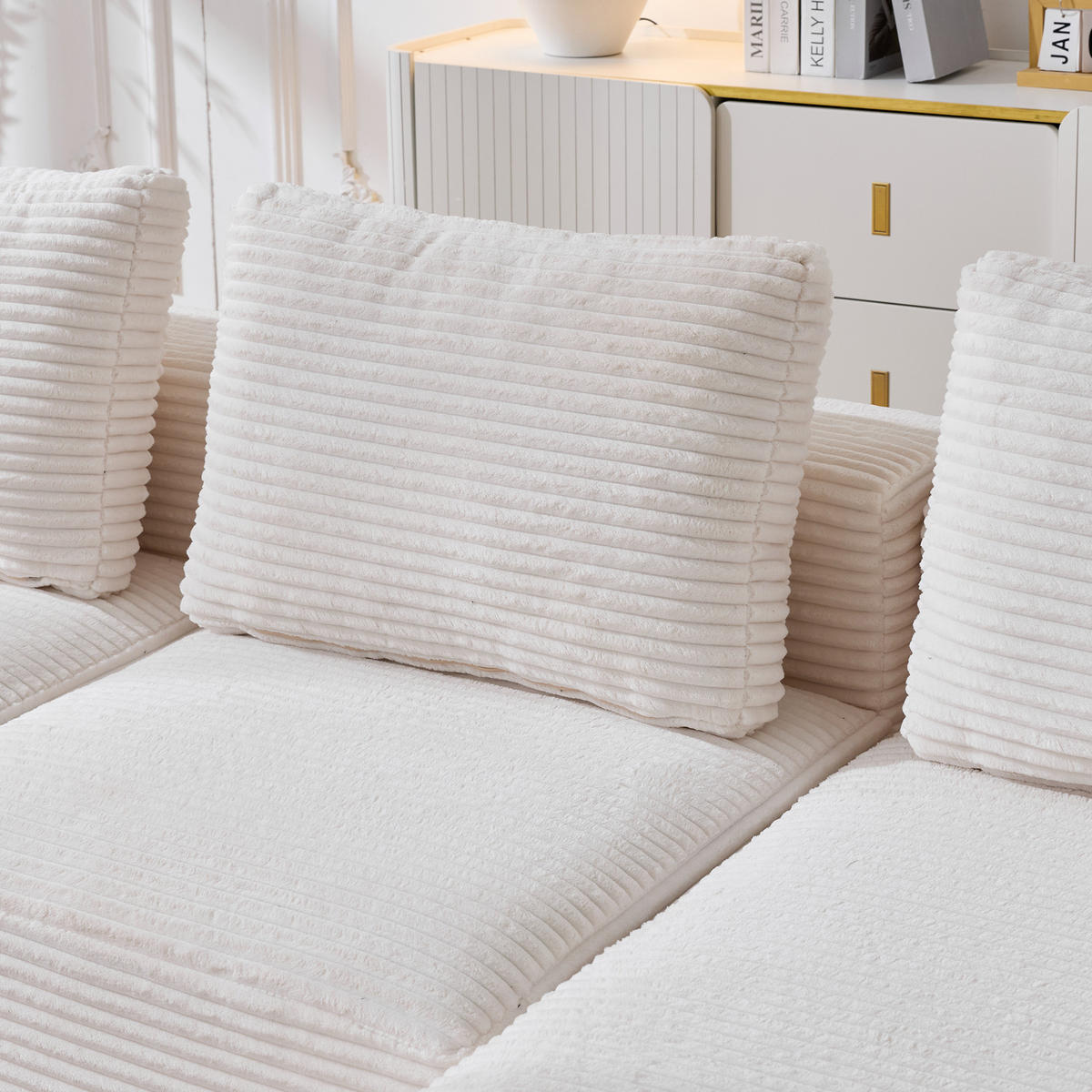 2-SITZER ECKSOFA Cord Beige mit Kissen und Becherhalter - Beige, Textil (265/176cm) - WISHDOR