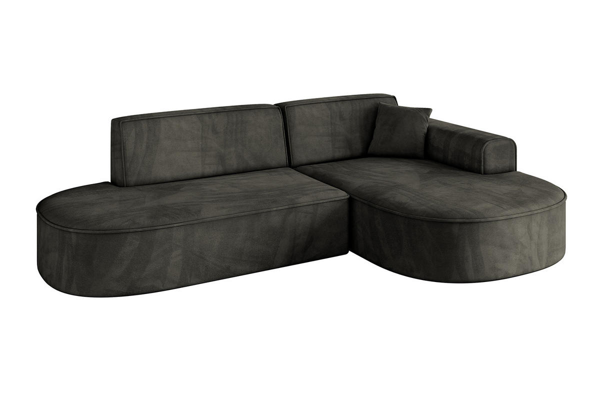 ECKSOFA Ottomane Rechts MARI-L1 - 243x171x79 cm Schwarz Velours - Schwarz, Holzwerkstoff/Kunststoff (171/243cm) - ALTDECOR