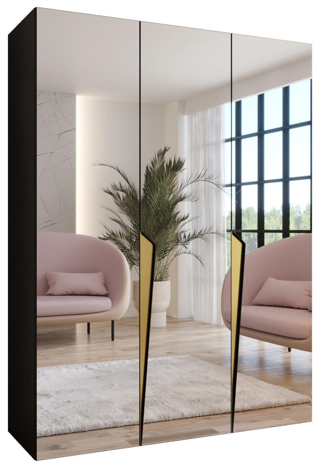 DREHTÜRENSCHRANK 202/150/52 3-türig - Goldfarben/Schwarz, Holz/Metall (150/202/52cm) - Abiks Möbel