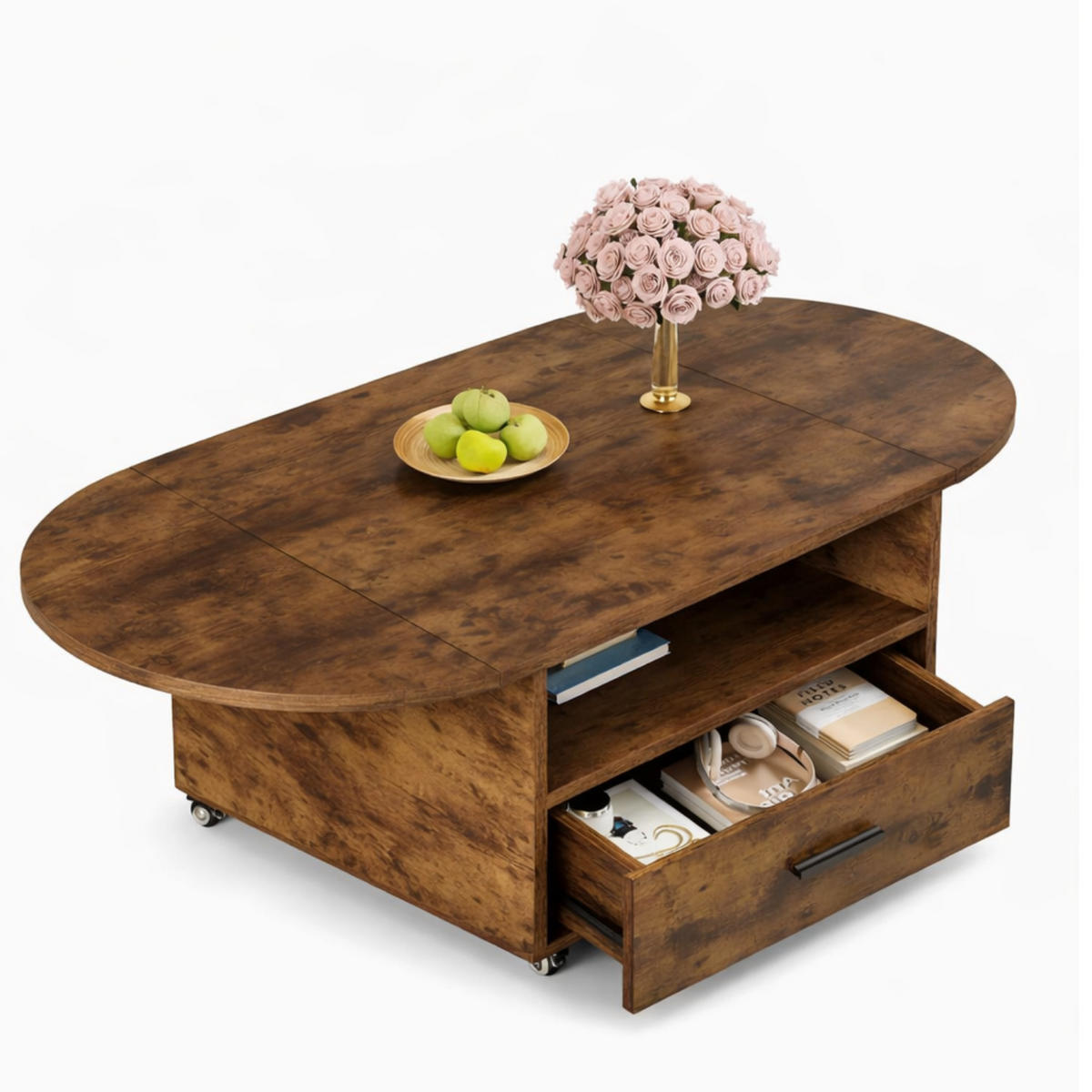 COUCHTISCH Wohnzimmertisch mit Stauraum 120 x 60 x 45 cm Klappplatte - Wildeiche, Holzwerkstoff/Metall (120/120/45cm) - Quality Elegance