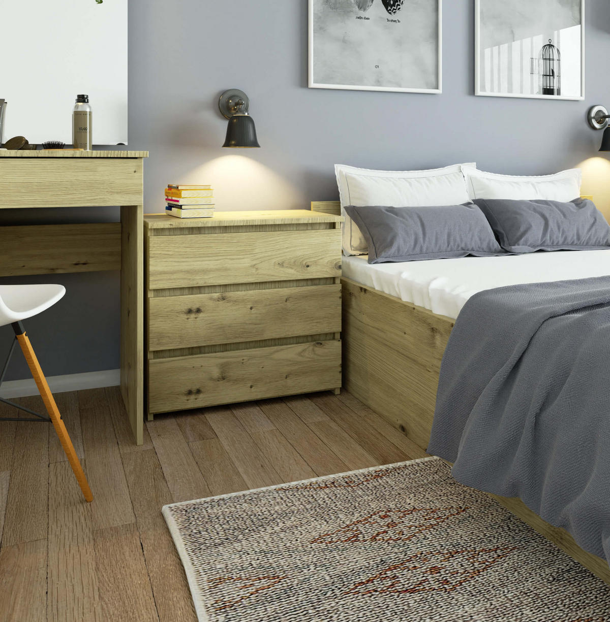 NACHTSCHRANK Eiche Artisan 60x35x57 cm - Eiche Artisan/Sonoma Eiche, Holzwerkstoff (60/57/35cm) - Akord