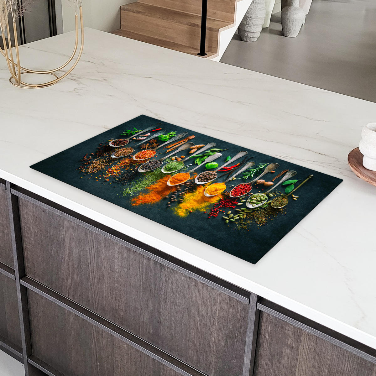 HERDABDECKPLATTE Kräuter - Gewürze - Löffel 89x51 cm - Multicolor, Kunststoff (89.6/0.2/51.6cm) - MuchoWow