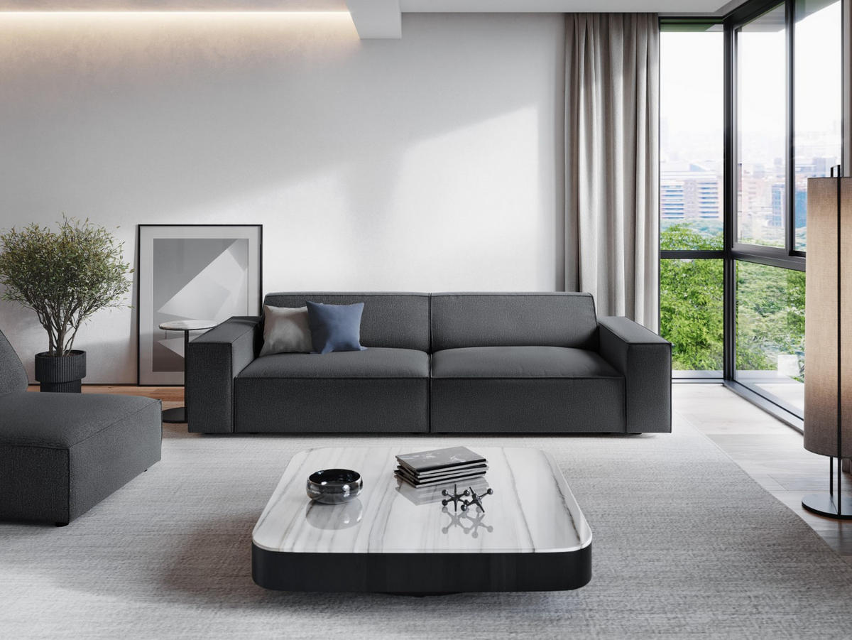 SOFA Jodie aus strukturiertem Stoff dunkelgrau 3 Sitzplätze - Dunkelgrau, Textil (102/70/204cm) - Micadoni
